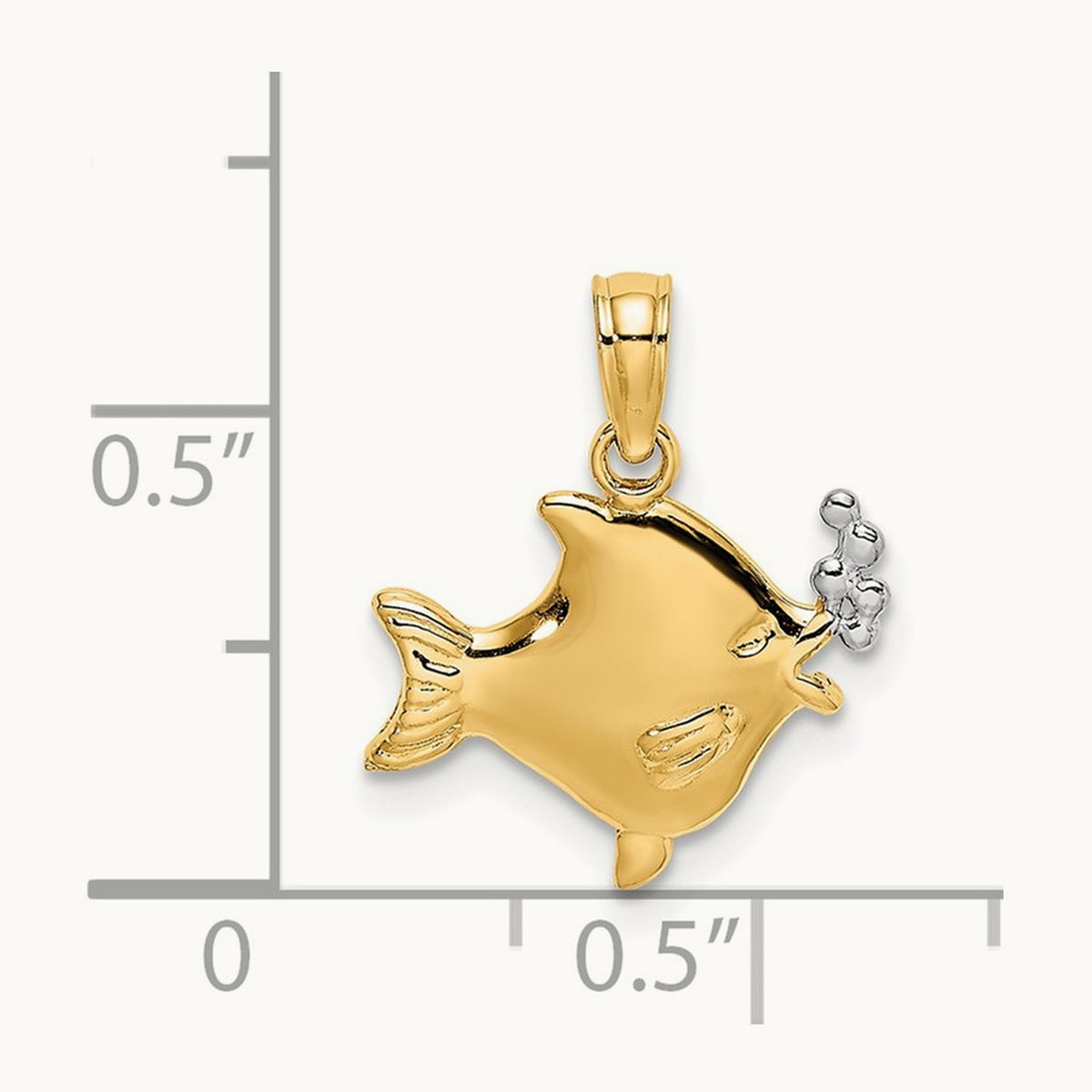 2-D Fish w/ Bubbles Charm, 14K with White Rhodium