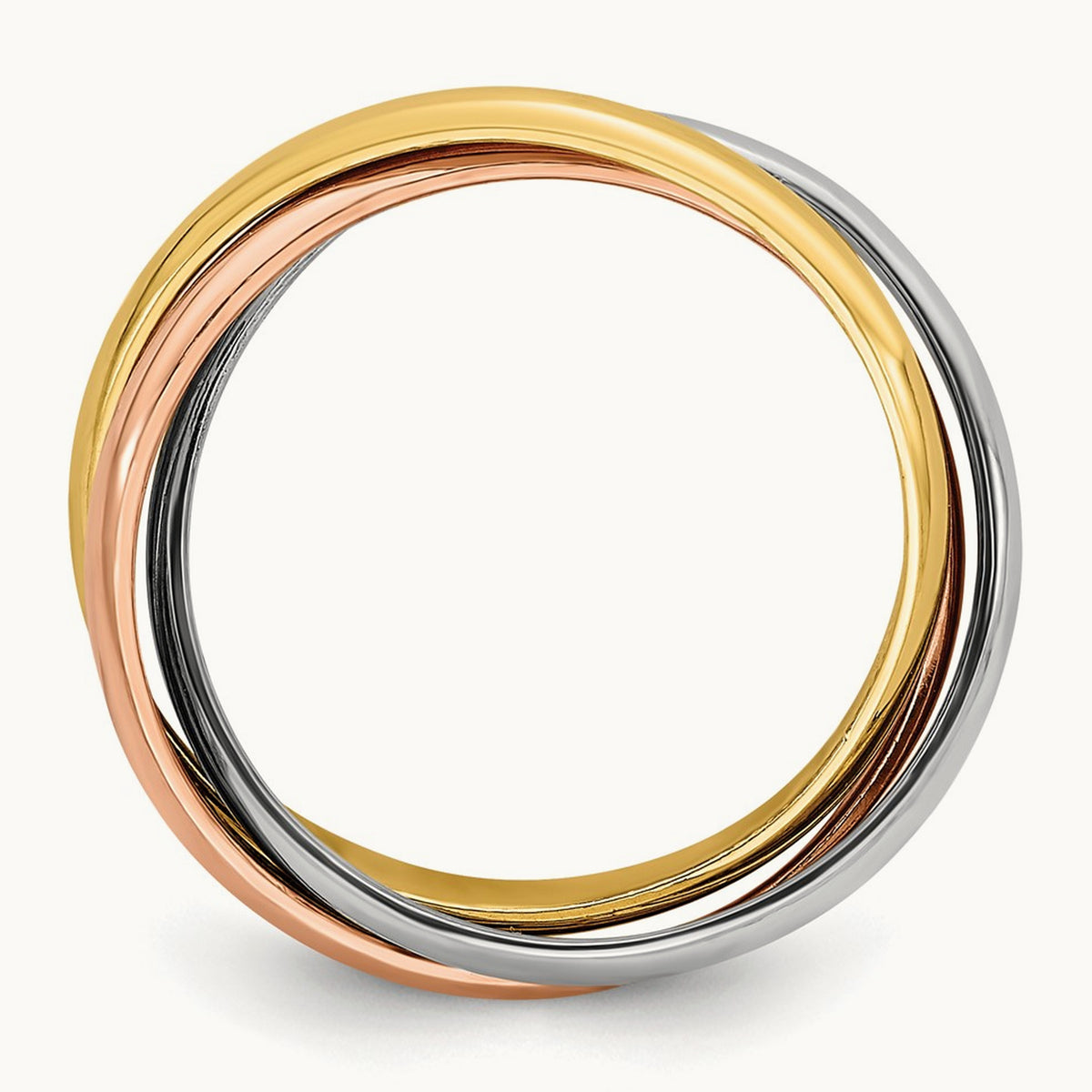 Tri-color Polished Rolling Ring — 10K Tri-Tone Gold