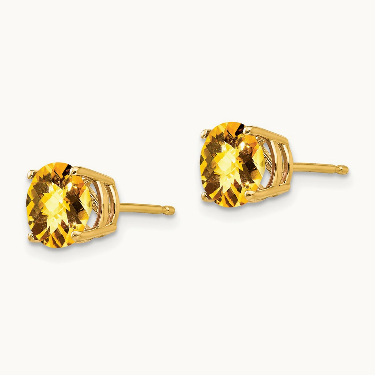 Citrine Checker Earrings, 7mm, 14K