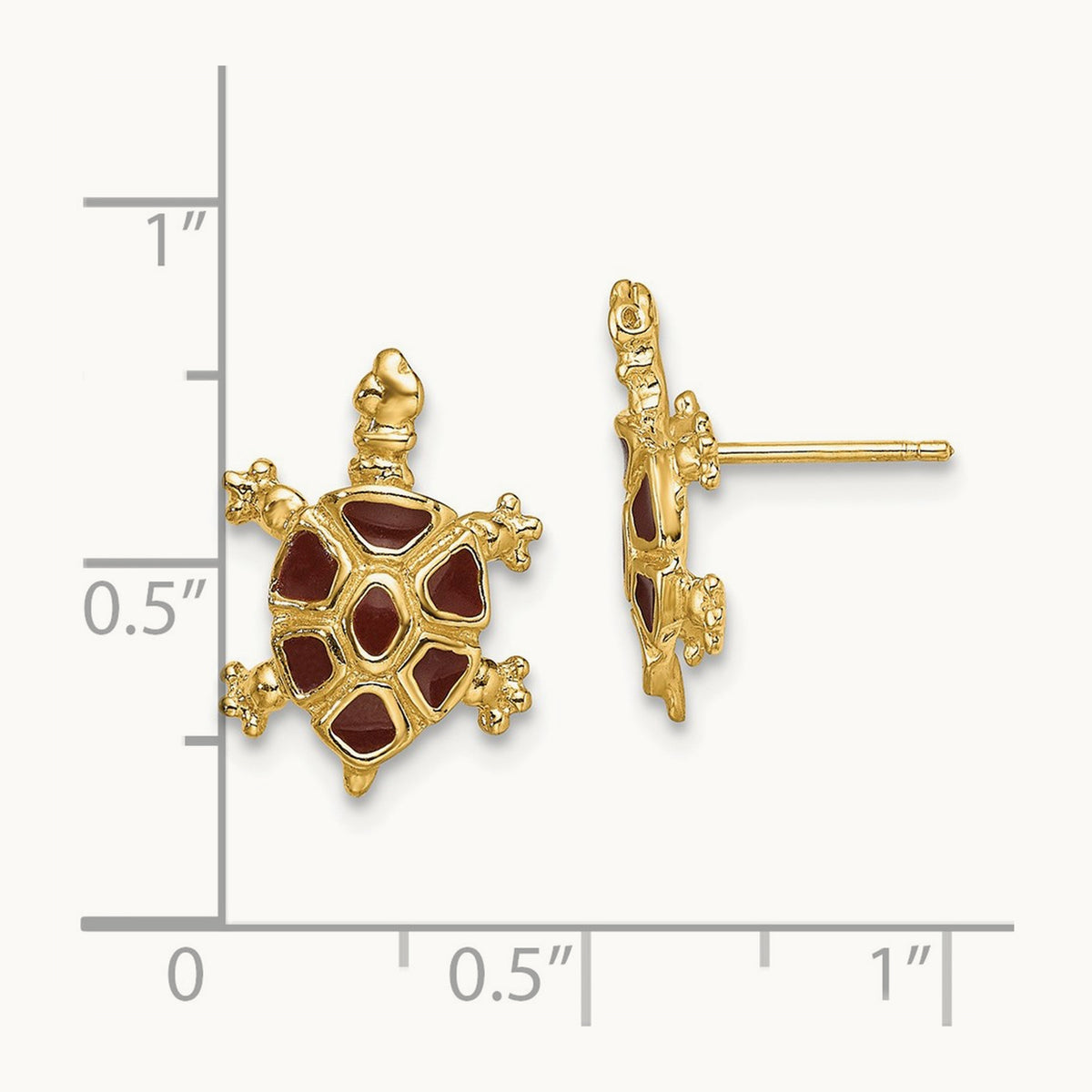 w/ Brown Enamel Tortoise Post Earrings, 14K