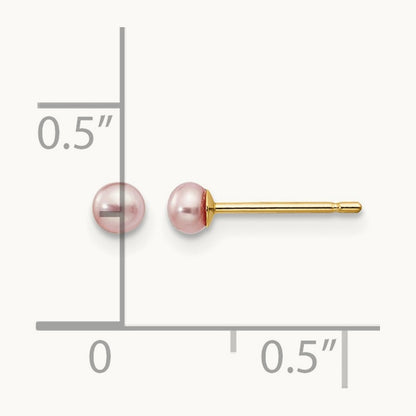 3- Purple Button Freshwater Cultured Pearl Stud Post Earrings, 4mm, 14K