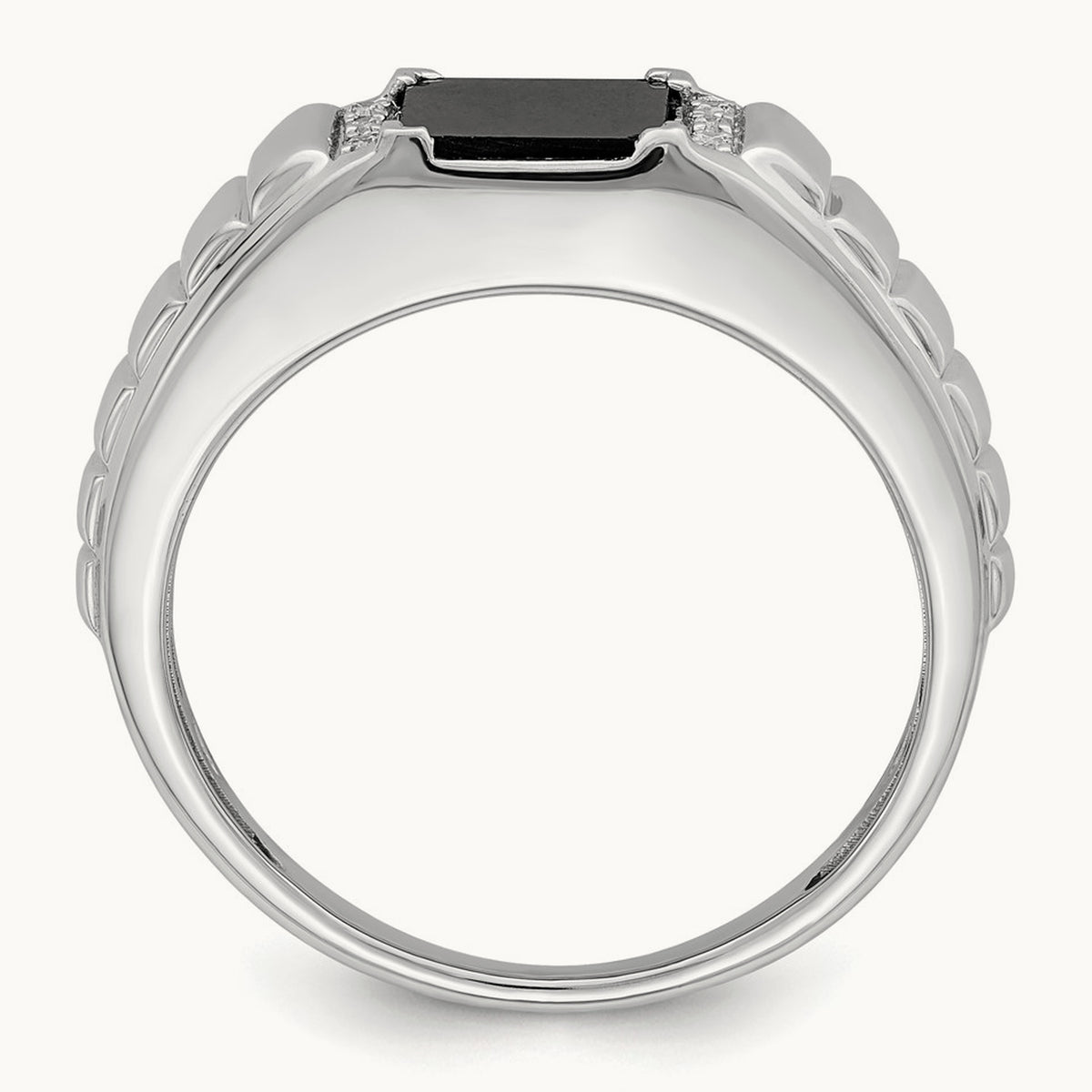 Square Onyx and Diamond Men's Ring — 14K White Gold