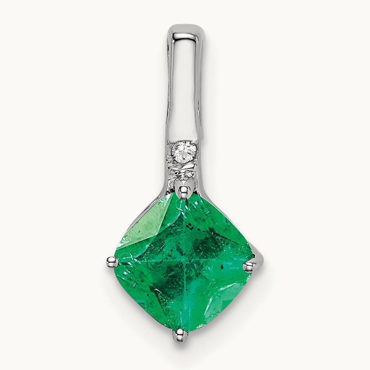 Cushion Emerald and Diamond Pendant — 15mm