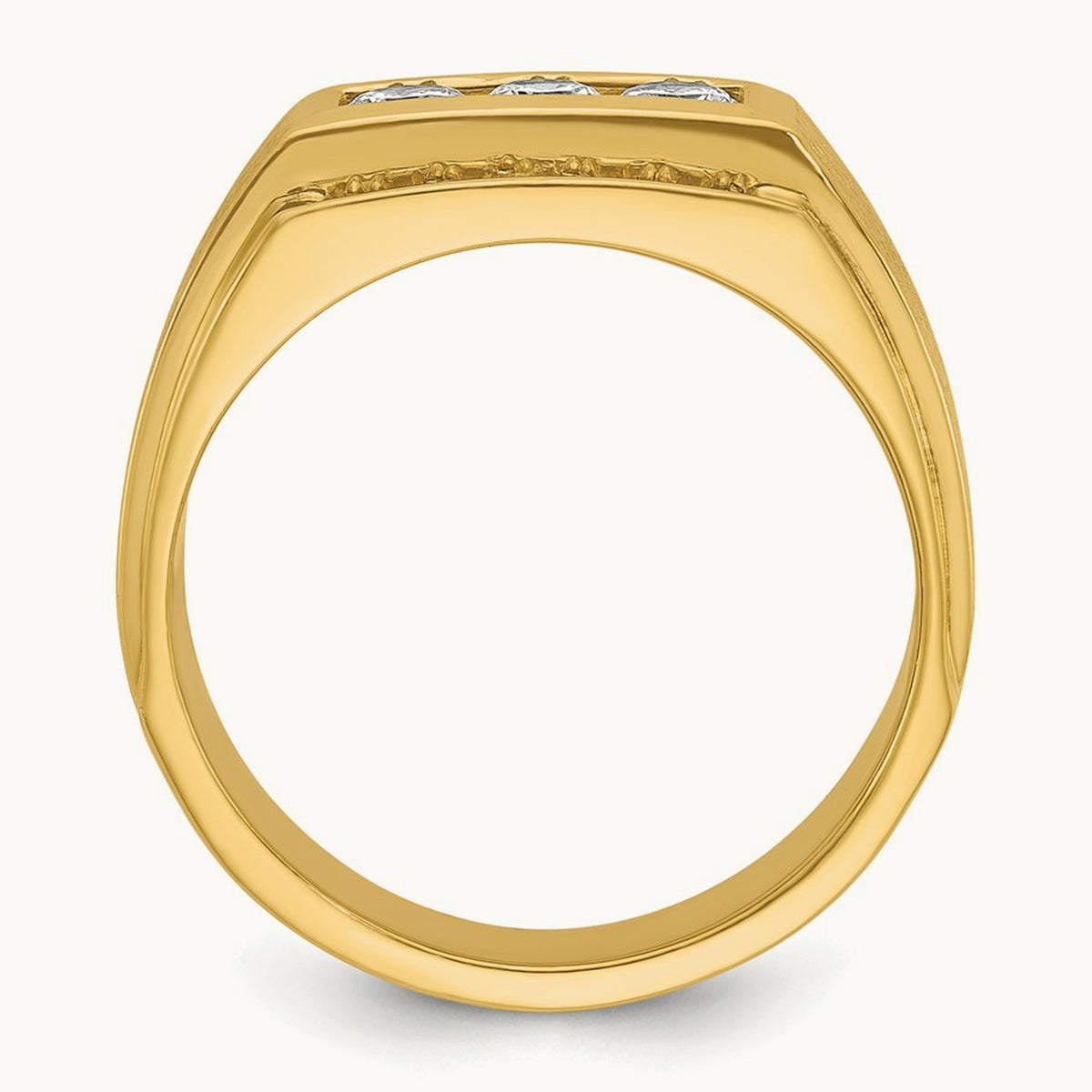 IBGoodman Men's Polished and Satin 3-Row Diamond Ring, 14K