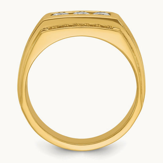 IBGoodman Men's Polished and Satin 3-Row Diamond Ring, 14K