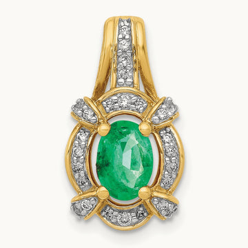 Fancy Diamond and Oval Emerald Pendant, 14K
