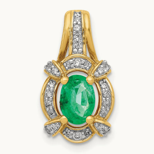 Fancy Diamond and Oval Emerald Pendant, 14K