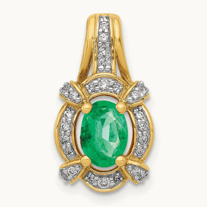 Fancy Diamond and Oval Emerald Pendant, 14K