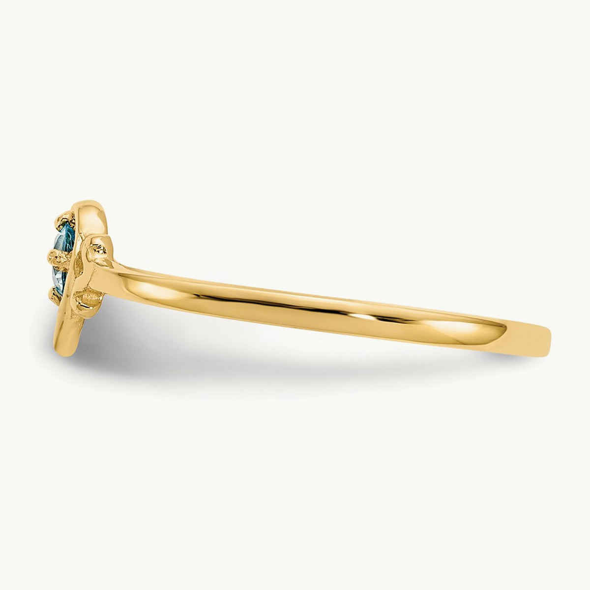Blue Topaz Birthstone Heart Ring — 14K Yellow Gold, 7