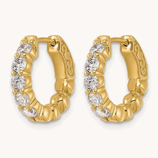 1ct 10- Round Hoop w/ Safety Clasp Diamond Earrings, 3.0mm, 14K