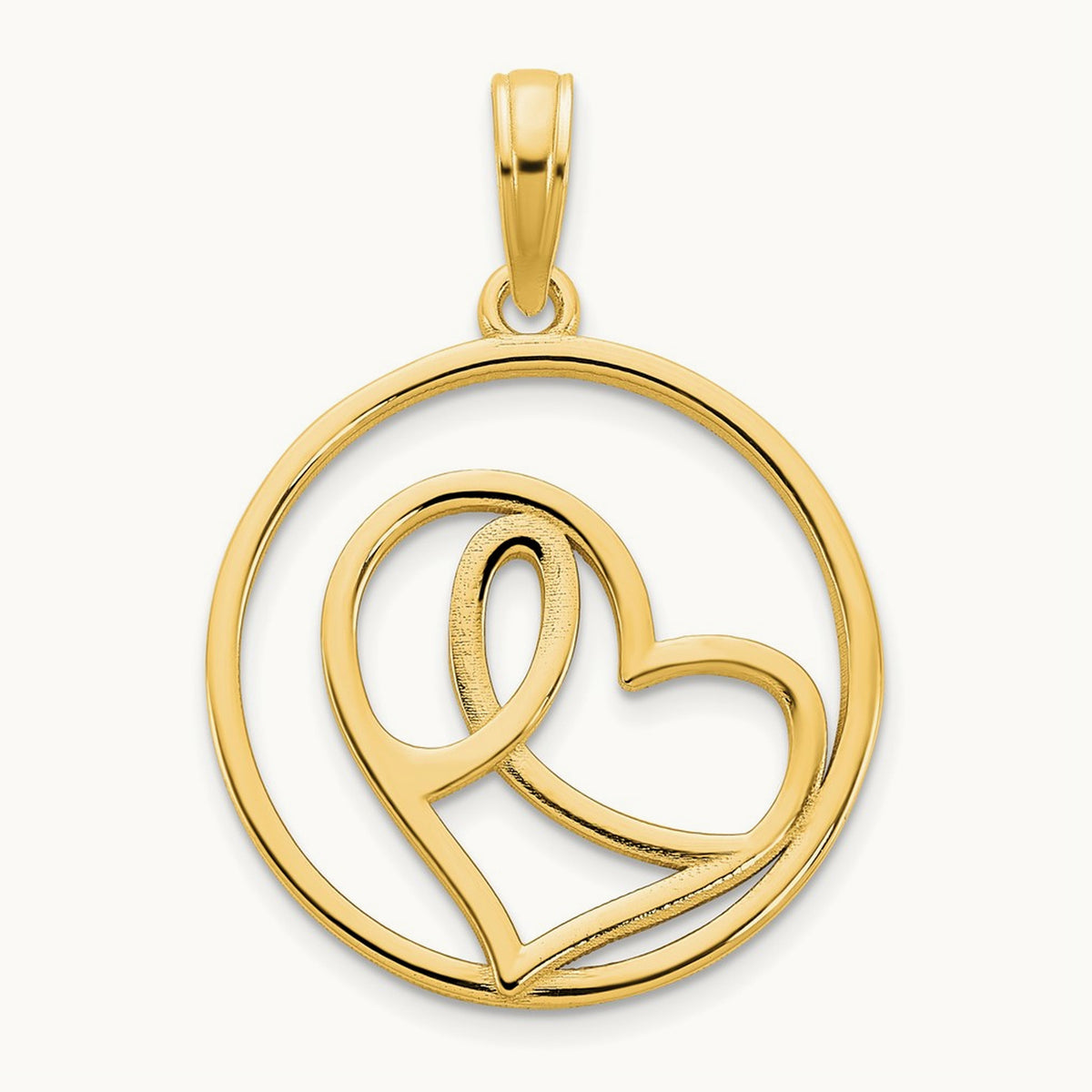 Heart Circle Pendant, 14K Yellow Gold