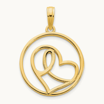 Heart Circle Pendant, 14K Yellow Gold