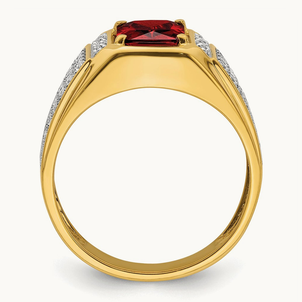 With Rhodium & Created Ruby Men's Ring, 0.75 ct tw Lab-Grown Diamond