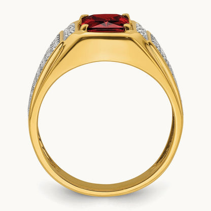 With Rhodium & Created Ruby Men's Ring, 0.75 ct tw Lab-Grown Diamond