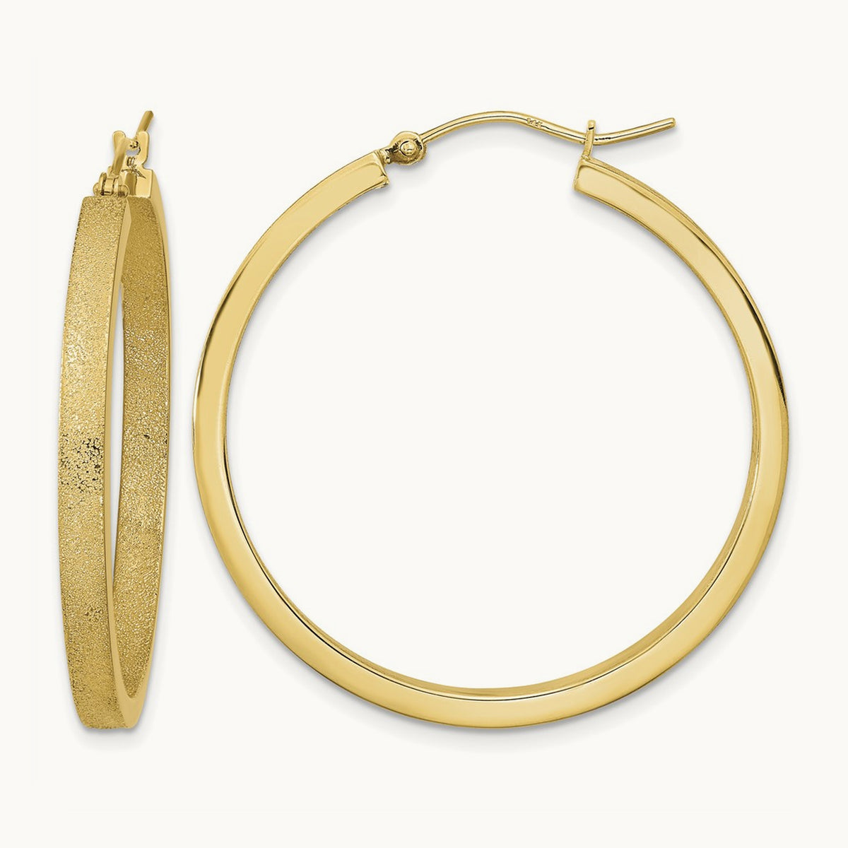 Polished and Brushed Hoop Earrings, 14K