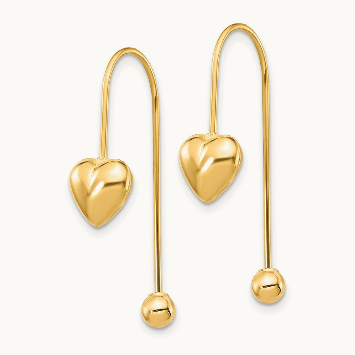 Puffed Heart w/Screw End Threader Earrings, 14K