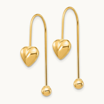 Puffed Heart w/Screw End Threader Earrings, 14K