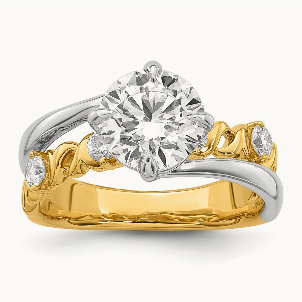 14ktt Certified Round Center Lab Grown Diamond VS+ F+ Ring