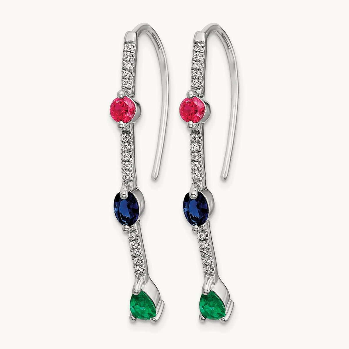 Diamond and Ruby/Sapphire/Emerald Earrings, 14K White Gold