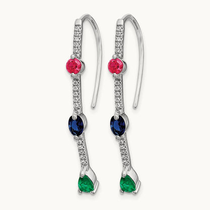 Diamond and Ruby/Sapphire/Emerald Earrings, 14K White Gold