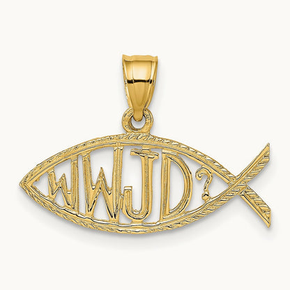 WWJD Ichthus Charm, 14K