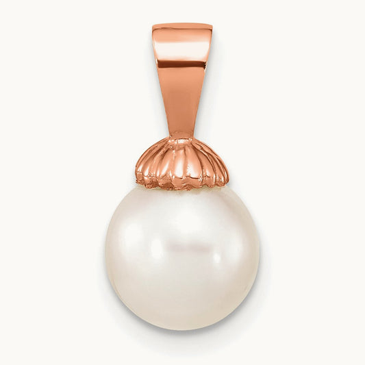 8- Round Freshwater Cultured Pearl Pendant — 14K Rose Gold
