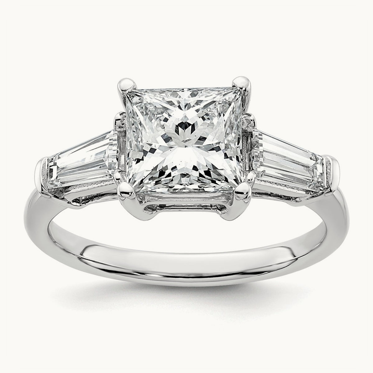 Princess & Baguette Engagement Ring — 14K White Gold, 2 5/8 ct, 7