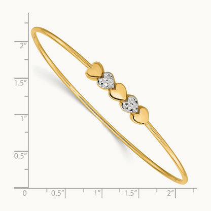& White Rhodium Polished D/C Hearts Slip On Bangle, 14K