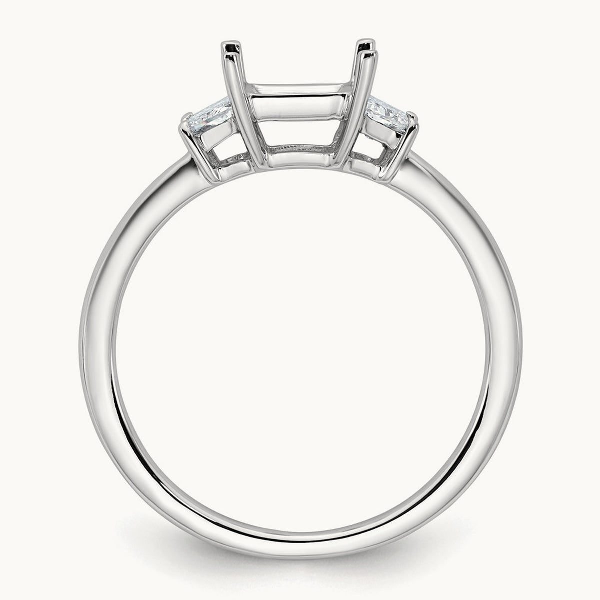 Trapezoid Princess Semi-Mount Engagement Ring — 14K White Gold, 3/8 ct, 7