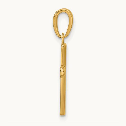Polished Beveled Cross w/ Round Tips Charm — 14K Yellow Gold, 22mm