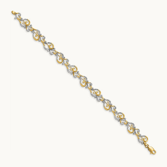 Diamond-Cut Fancy Link Bracelet, 14K with White Rhodium
