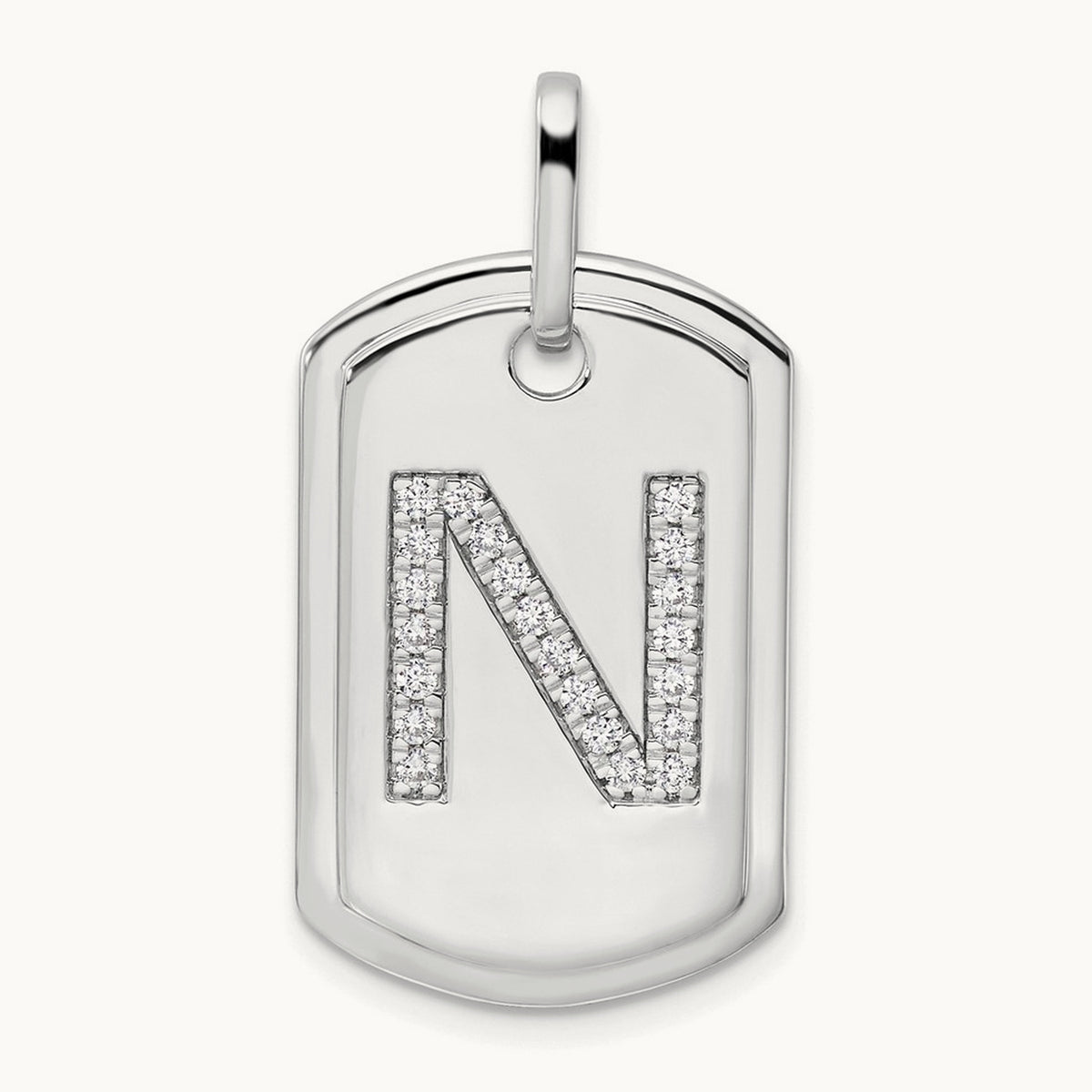 Diamond Dog Tag Charm — 14K White Gold, N