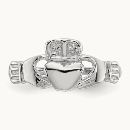 Polished Claddagh Ring, 14K White Gold