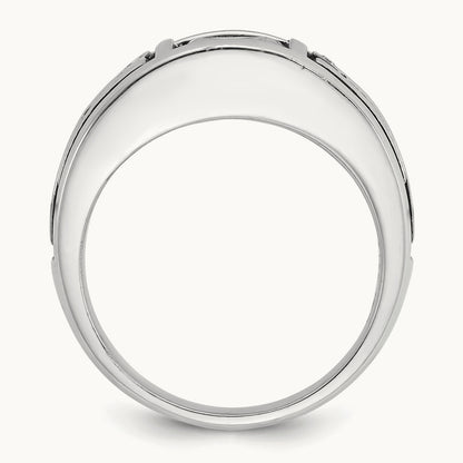 IBGoodman Men's Black Rhodium Onyx and Diamond Complete Ring, 14K White Gold