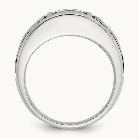 IBGoodman Men's Black Rhodium Onyx and Diamond Complete Ring, 14K White Gold