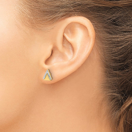 With Polished and Diamond-cut Triangle Post Earrings — 10K Two-Tone Gold