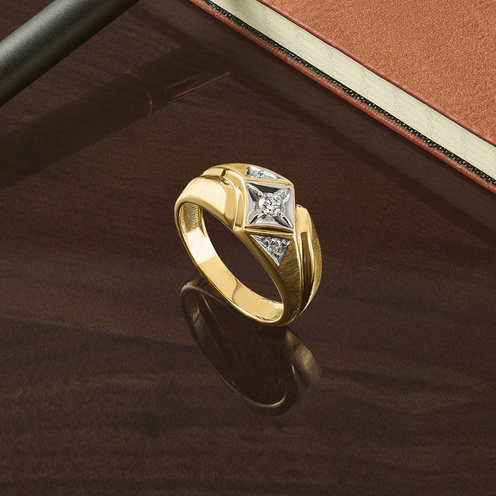 Men's Satin Diamond Complete Ring — 14K Yellow Gold & Rhodium