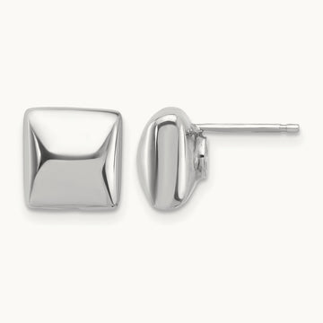 Rh-plat Polished Hollow Puffed Square Post Earring, Sterling Silver — Leslie's