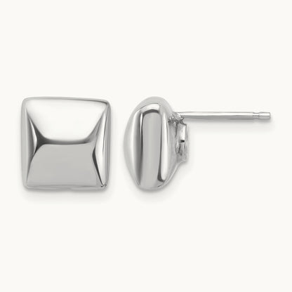 Rh-plat Polished Hollow Puffed Square Post Earring, Sterling Silver — Leslie's