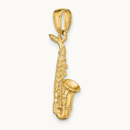3-D Saxophone Pendant — 14K Yellow Gold