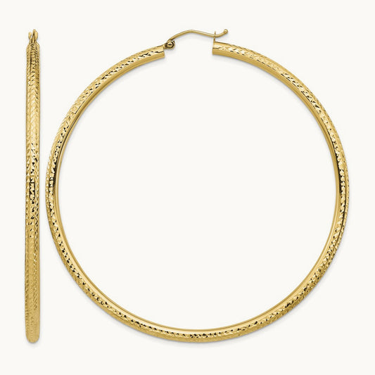 Lightweight Diamond-cut Hoop Earrings — 14K Yellow Gold