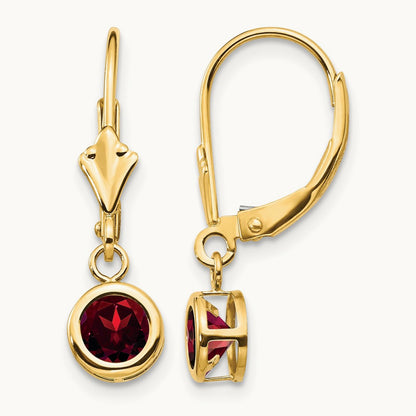Garnet Leverback Earring, 5mm, 14K