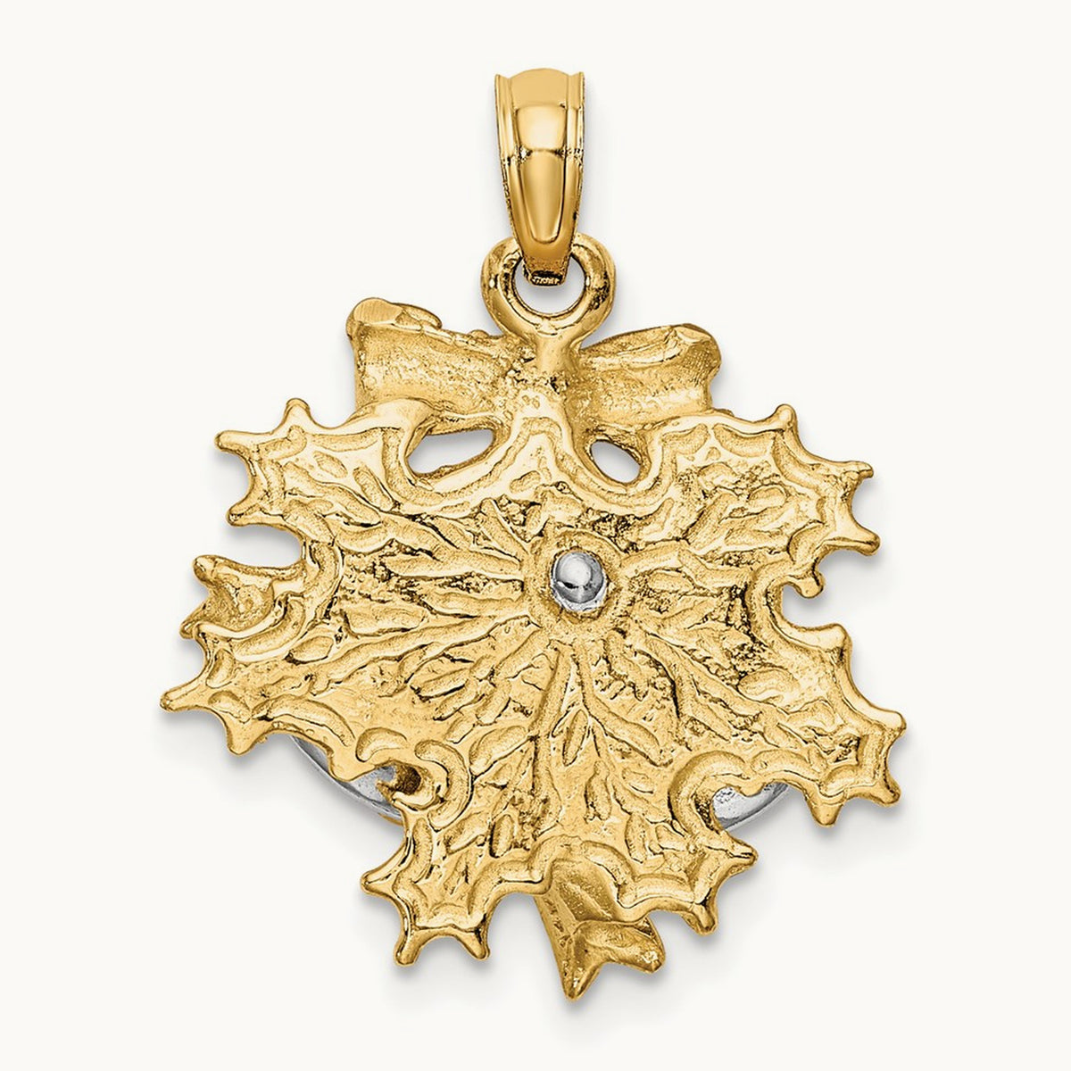 3-D Christmas Bell and Holly Charm, 14K Two-tone