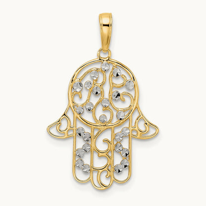 & White Rhodium D/C Fancy Hamsa Pendant, 14K