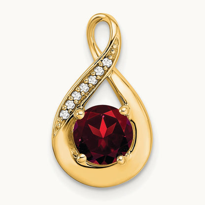 Garnet and Diamond Pendant — 14K Yellow Gold