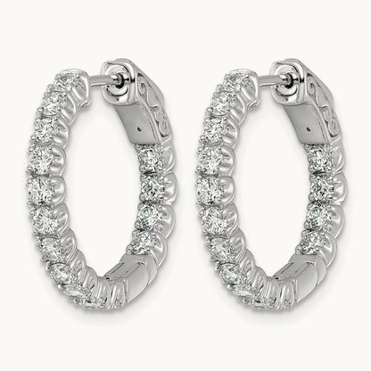 Diamond Round Hoop w/Safety Clasp Earrings, 14K White Gold