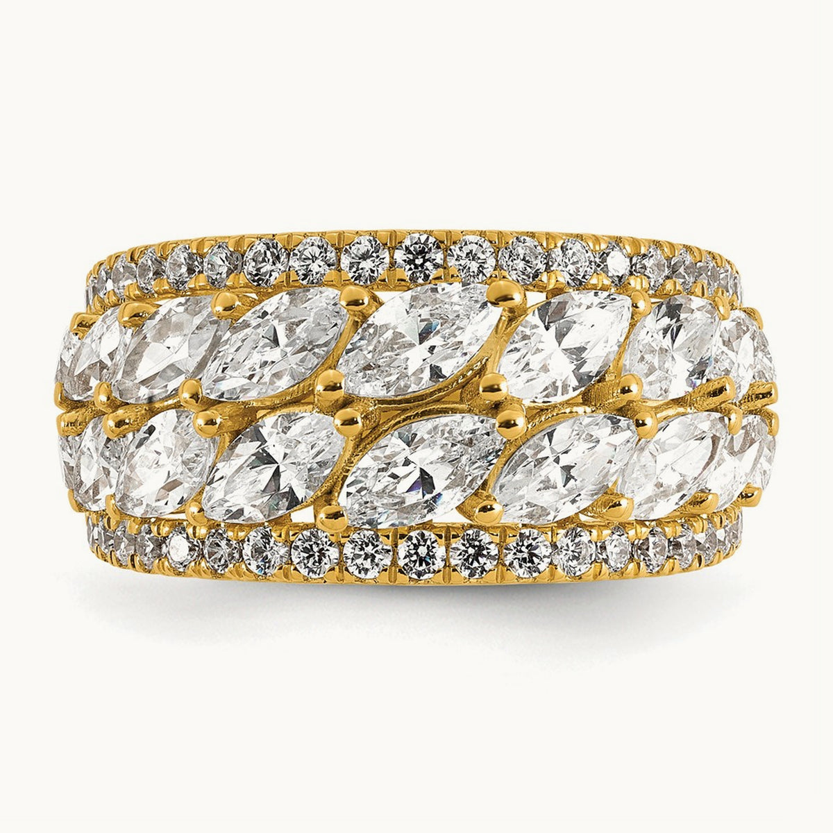 Double-Row Marquise Fashion Ring — 14K Yellow Gold, 7