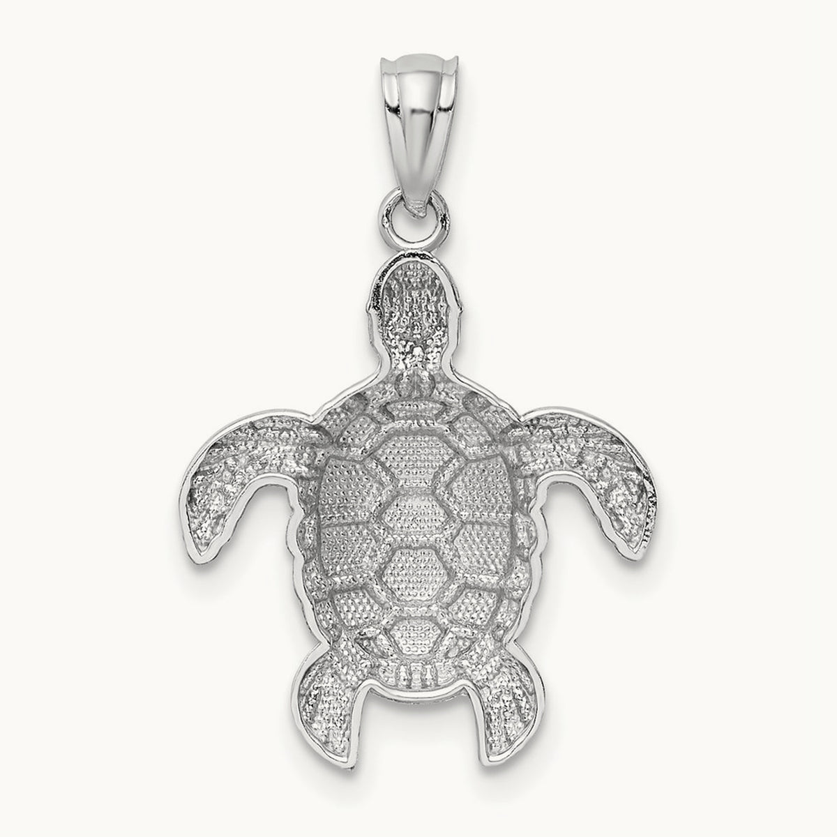 Diamond-cut Polished Sea Turtle Pendant — 14K White Gold