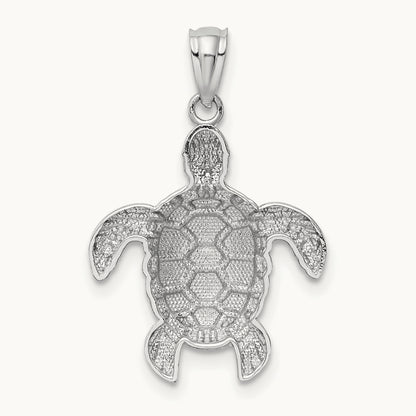 Diamond-cut Polished Sea Turtle Pendant — 14K White Gold