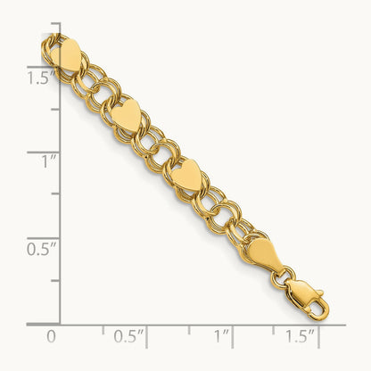 Double Link with Hearts Charm Bracelet, 14K